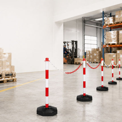 Absperrpfosten aus Kunststoff mit Kette, rot/weiß – 10er-Pack