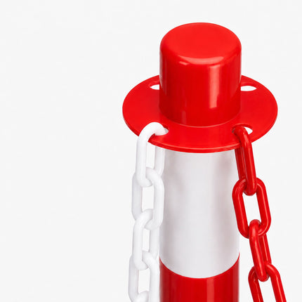 Absperrpfosten aus Kunststoff mit Kette, rot/weiß – 10er-Pack