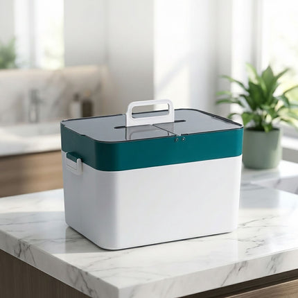 Medikamenten-Aufbewahrungsbox aus Kunststoff, 4 Fächer, Weiß