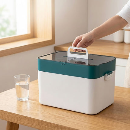Medikamenten-Aufbewahrungsbox aus Kunststoff, 4 Fächer, Weiß