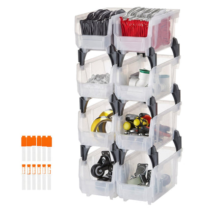 Plastic Stackable Storage Bins, Clear Open-Front, 8 Pack