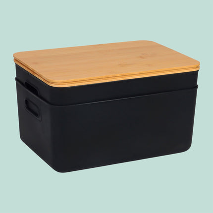 Ensemble de boîtes de rangement en plastique avec couvercle en bambou, empilables