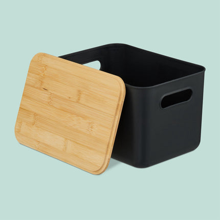 Ensemble de boîtes de rangement en plastique avec couvercle en bambou, empilables