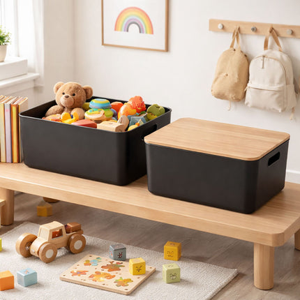 Ensemble de boîtes de rangement en plastique avec couvercle en bambou, empilables