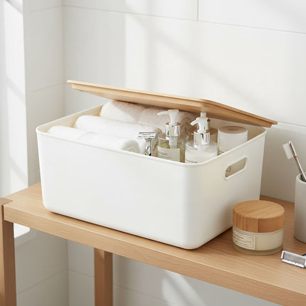 Ensemble de boîtes de rangement en plastique avec couvercle en bambou, organisateurs empilables