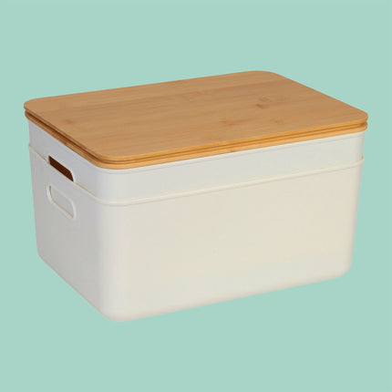 Ensemble de boîtes de rangement en plastique avec couvercle en bambou, organisateurs empilables