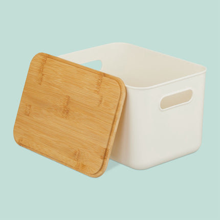 Ensemble de boîtes de rangement en plastique avec couvercle en bambou, organisateurs empilables
