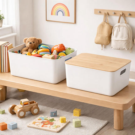 Ensemble de boîtes de rangement en plastique avec couvercle en bambou, organisateurs empilables