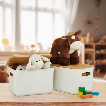 Kunststoff-Aufbewahrungsboxen mit Bambusdeckel, 2er-Set
