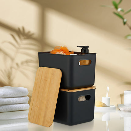 Kunststoff-Aufbewahrungsboxen mit Bambusdeckel, 2er-Set
