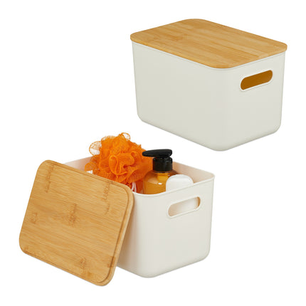 Kunststoff-Aufbewahrungsboxen mit Bambusdeckel, 2er-Set