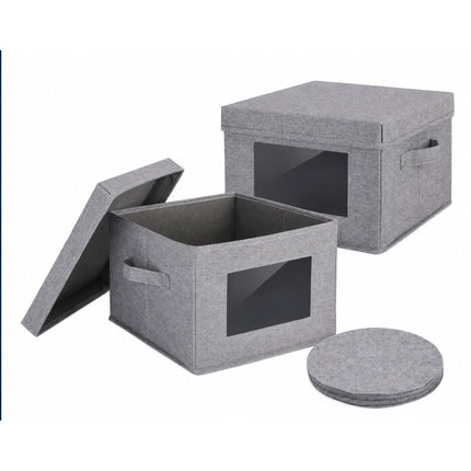 Plate Storage Boxes Set of 2 with 24 Felt Inserts, Grey, 28 cm Plate Diameter