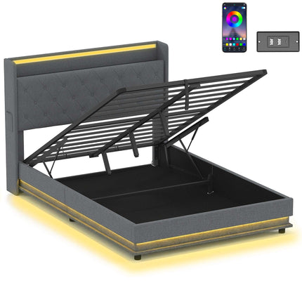 Plattformbettgestell 140x200 cm mit Stauraum & LED-Beleuchtung