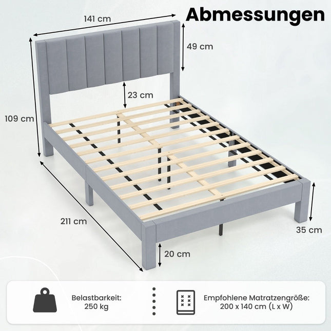 Sommier plateforme pour matelas 200x140 cm, velours gris