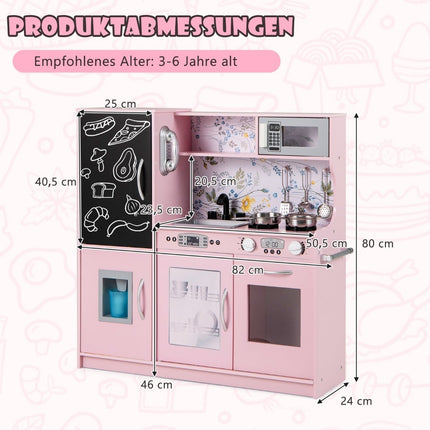 Cuisine miniature pour tout-petits avec tableau noir, rose