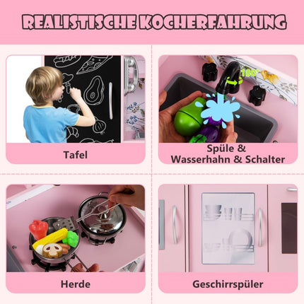 Cuisine miniature pour tout-petits avec tableau noir, rose