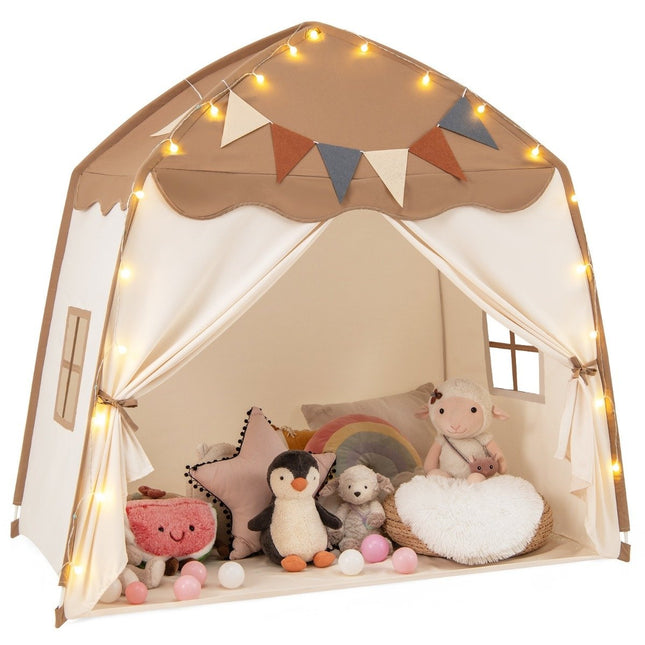 Playhouse Tente d'intérieur pour Enfants avec Drapeaux et lumières féeriques Tente de Jeu Princesse café