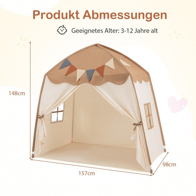 Playhouse Tente d'intérieur pour Enfants avec Drapeaux et lumières féeriques Tente de Jeu Princesse café