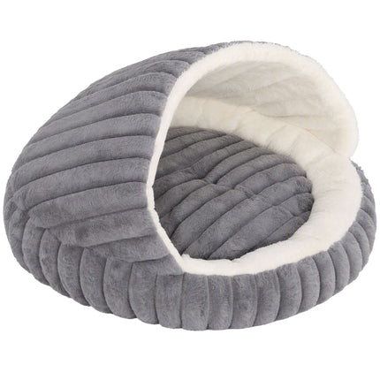 Plush Cat Cave Bed with Removable Cushion and Non-Slip Base, Grey, Washable