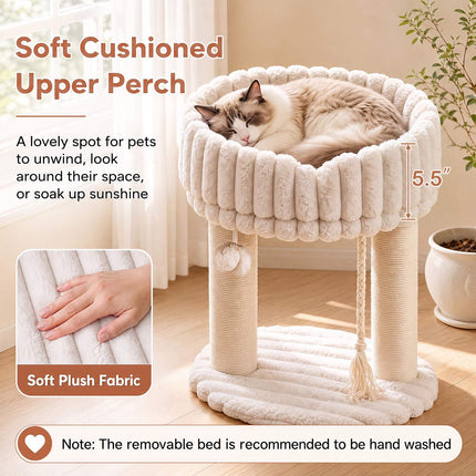 Plüsch-Katzenbaum mit Sisalstämmen und Liegeplattform, Beige