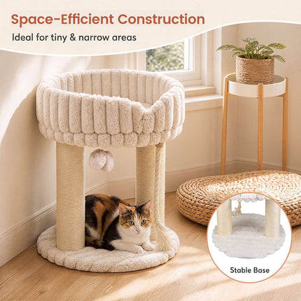 Plüsch-Katzenbaum mit Sisalstämmen und Liegeplattform, Beige