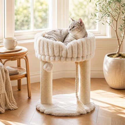 Plüsch-Katzenbaum mit Sisalstämmen und Liegeplattform, Beige