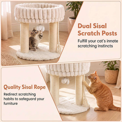 Plüsch-Katzenbaum mit Sisalstämmen und Liegeplattform, Beige