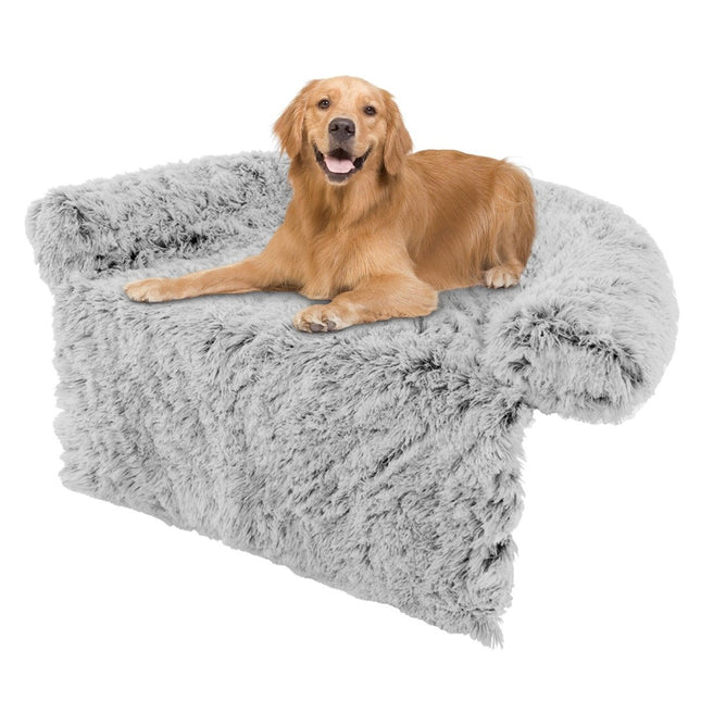 Lit en peluche pour chien avec fond antidérapant, housse amovible lavable et tour de cou doux, grand 115 x 120 cm, gris-blanc