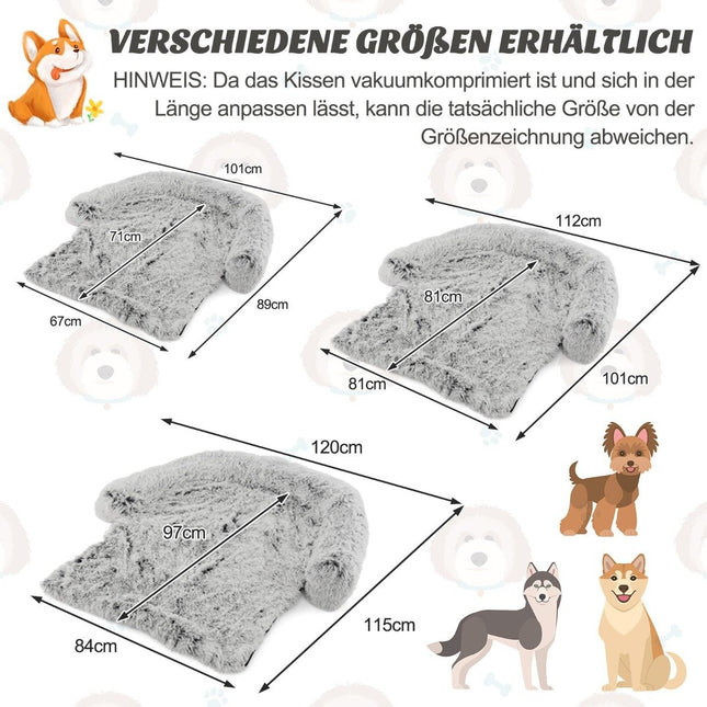 Lit en peluche pour chien avec fond antidérapant, housse amovible lavable et tour de cou doux, petit 101 x 89 cm, gris-blanc