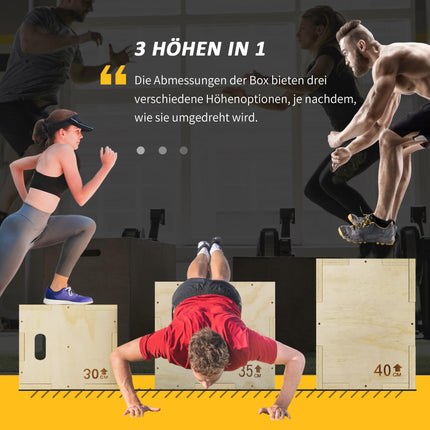 Plyo Box 3-in-1, Naturholz, 3 Höhen, 40,5x35,5x30,5 cm