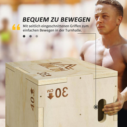 Plyo Box 3-in-1, Naturholz, 3 Höhen, 40,5x35,5x30,5 cm