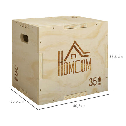 Plyo Box 3-in-1, Naturholz, 3 Höhen, 40,5x35,5x30,5 cm