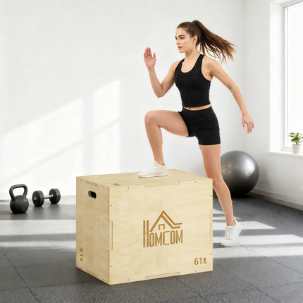 Plyo Box 3-en-1, bois naturel, 51/61/76 cm, capacité de 120 kg