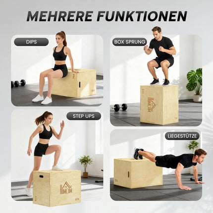 Plyo Box 3-en-1, bois naturel, 51/61/76 cm, capacité de 120 kg