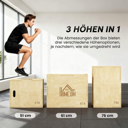 Plyo Box 3-en-1, bois naturel, 51/61/76 cm, capacité de 120 kg