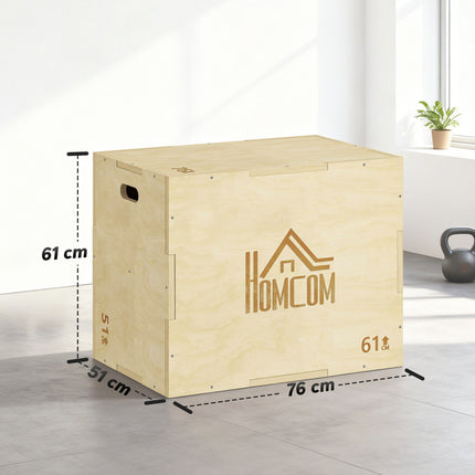 Plyo Box 3-en-1, bois naturel, 51/61/76 cm, capacité de 120 kg