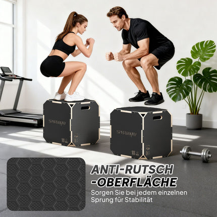 Plyometrischer Sprungkasten, verstellbare Höhen, Sperrholz, Schwarz