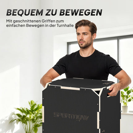 Plyometrischer Sprungkasten, verstellbare Höhen, Sperrholz, Schwarz