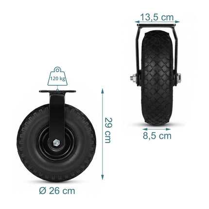 Roulettes pneumatiques avec plaque, lot de 2