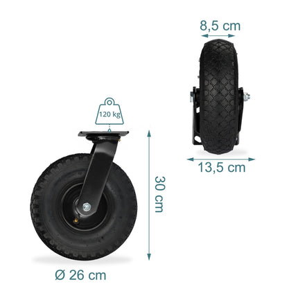 Roulette pivotante pneumatique, 3,00-4, capacité de charge élevée