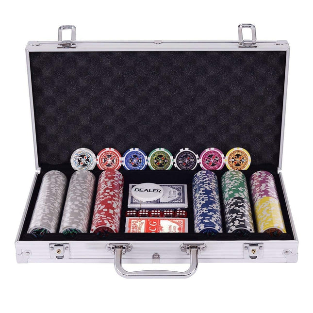 Coffret de poker avec 300 jetons laser dans un étui en aluminium
