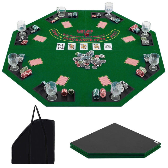 Tapis de poker 120 x 120 cm Housse de table de poker Texas Holdem pliable pour 8 joueurs avec porte-gobelets vert