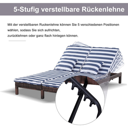 Doppelliege, Metallrahmen, 5-fach verstellbare Rückenlehne, blau/weiß
