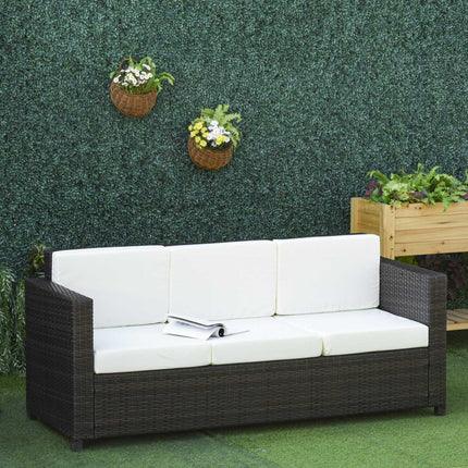 3-Sitzer Polyrattan Gartensofa mit Kissen – Braun/Weiß