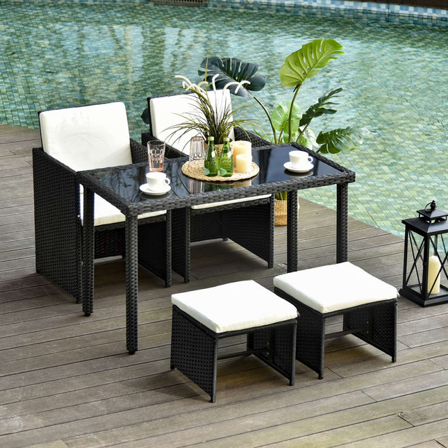 11-teiliges Polyrattan Gartenmöbel-Set mit schwarzen Kissen