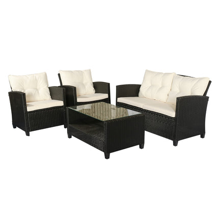 Schwarzes Polyrattan Gartenmöbel-Set 4-teilig - Metallrahmen
