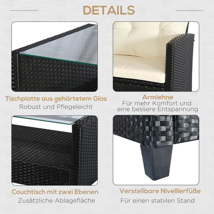 Schwarzes Polyrattan Gartenmöbel-Set 4-teilig - Metallrahmen