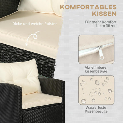 Schwarzes Polyrattan Gartenmöbel-Set 4-teilig - Metallrahmen