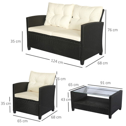 Schwarzes Polyrattan Gartenmöbel-Set 4-teilig - Metallrahmen