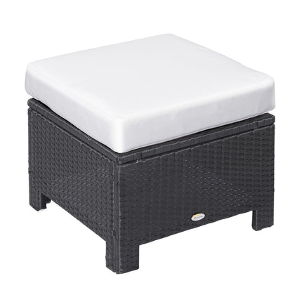 Balkonhocker aus Polyrattan mit Kissen, schwarz/creme, 50cm